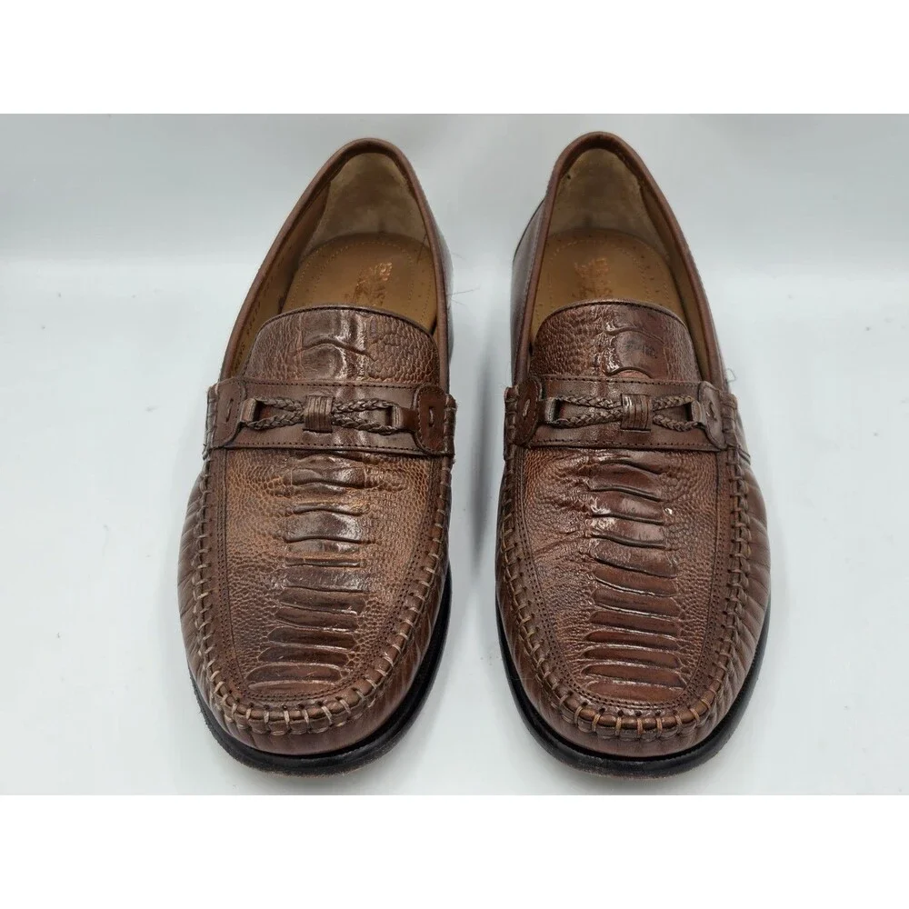 Brass Boot Walking Gloves Men's Brown Leather Alligator Print Loafers Size 10 M